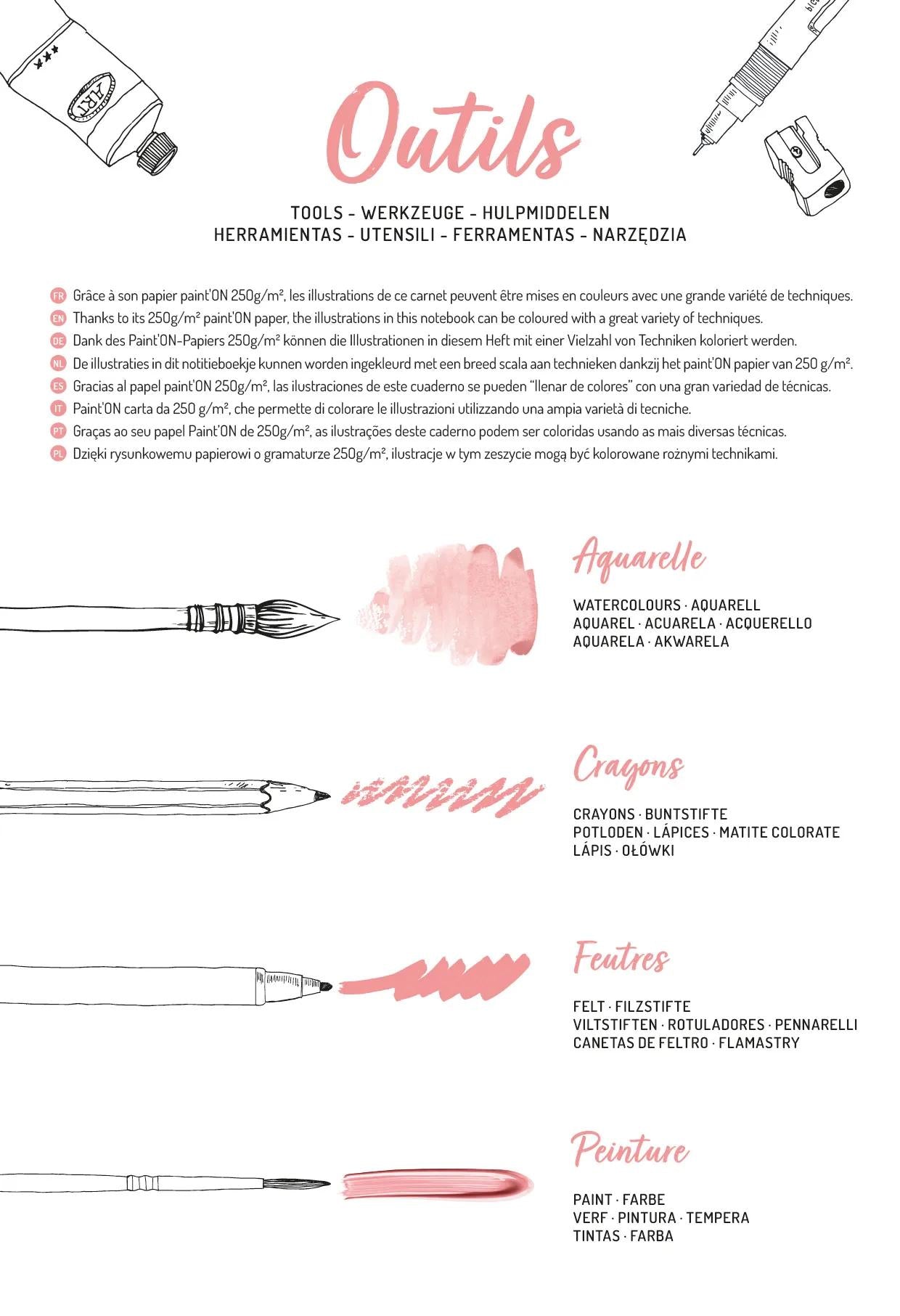 ODELIA, Multi-Tech-Färbungsblock von 20 Blättern A4 250g, Frauen (Paket x5)
