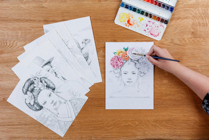 ODELIA, Bloc de coloriage multi-techniques de 20 feuilles A4 250g, Les femmes (lot de 5)