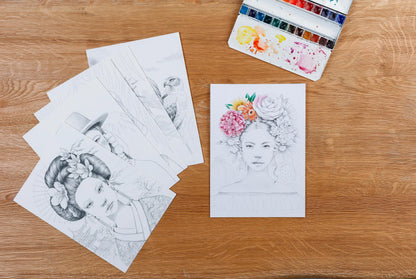 ODELIA, Bloc de coloriage multi-techniques de 20 feuilles A4 250g, Les femmes (lot de 5)
