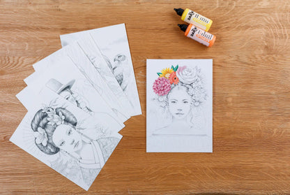 ODELIA, Bloc de coloriage multi-techniques de 20 feuilles A4 250g, Les femmes (lot de 5)