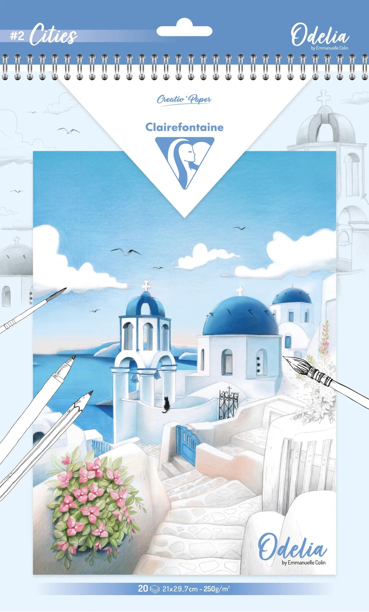 ODELIA, Multi-tech coloring block of 20 sheets A4 250g, Cities (Pack x5)