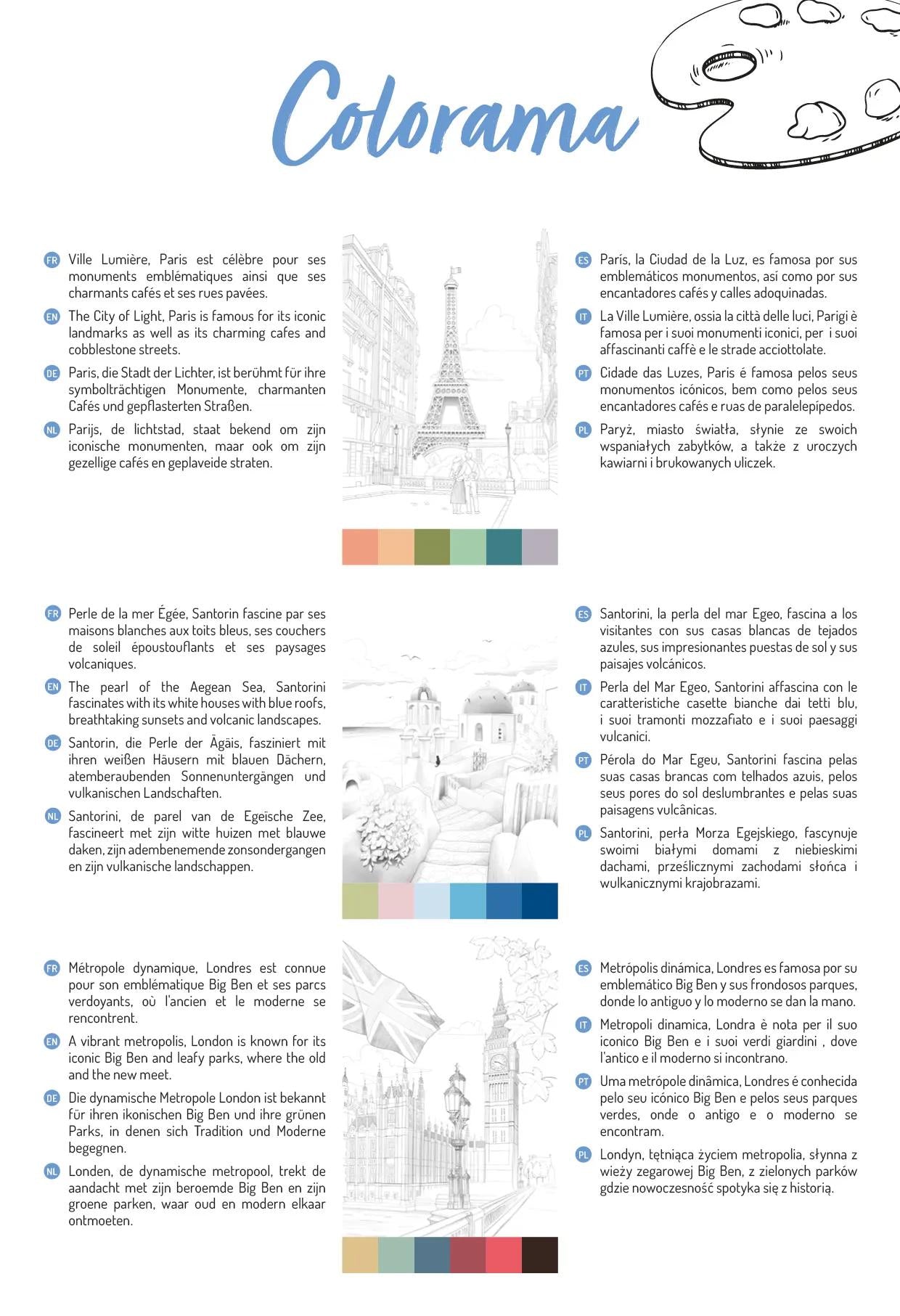 ODELIA, Multi-tech coloring block of 20 sheets A4 250g, Cities (Pack x5)