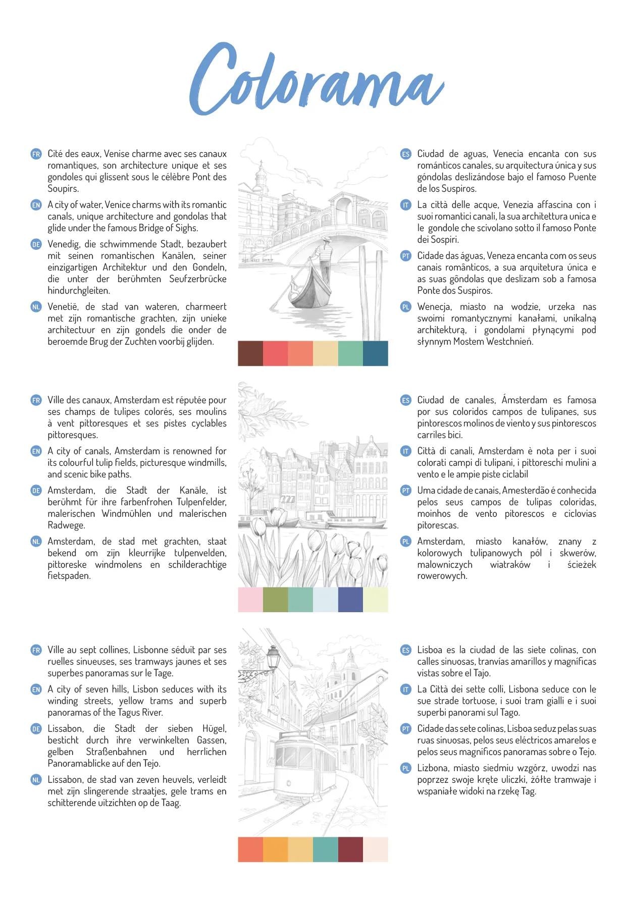 ODELIA, Multi-tech coloring block of 20 sheets A4 250g, Cities (Pack x5)
