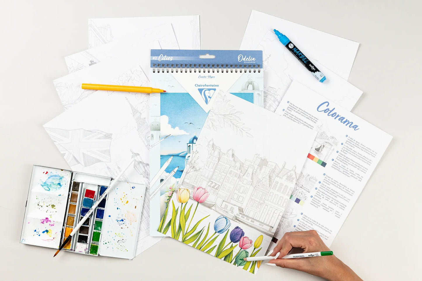 ODELIA, Multi-tech coloring block of 20 sheets A4 250g, Cities (Pack x5)