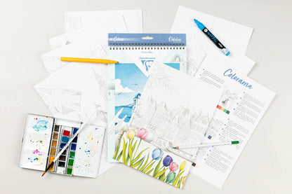 ODELIA, Bloc de coloriage multi-techniques de 20 feuilles A4 250g, Les villes (lot de 5)