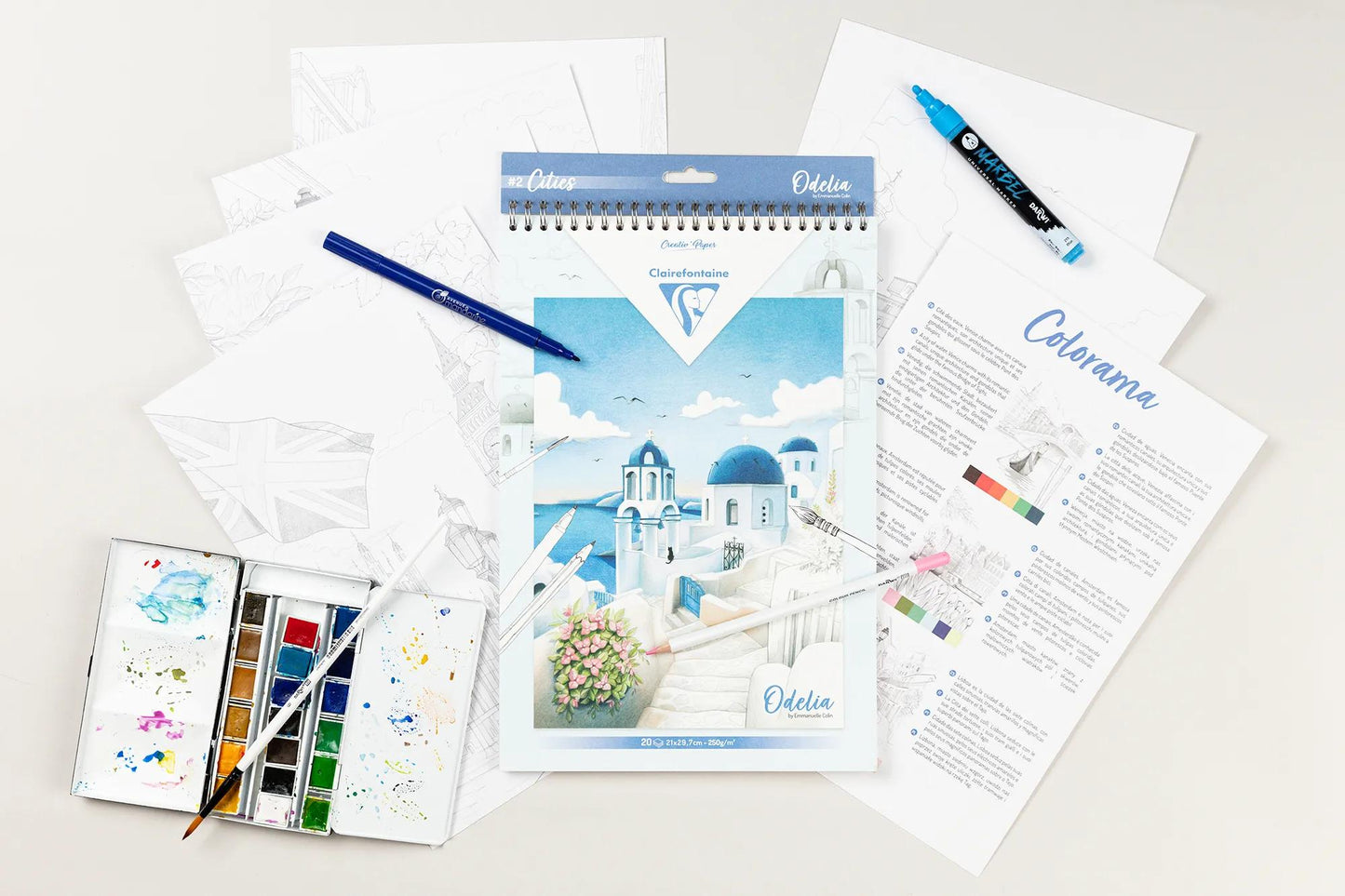 ODELIA, Multi-tech coloring block of 20 sheets A4 250g, Cities (Pack x5)