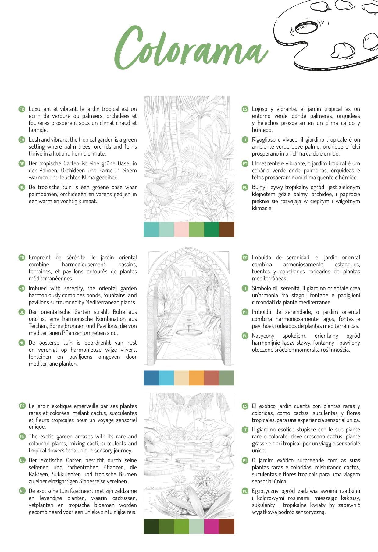 ODELIA, Blocco di colorazione multi-tecnica di 20 fogli A4 250g, Giardini (Pacchetto x5)
