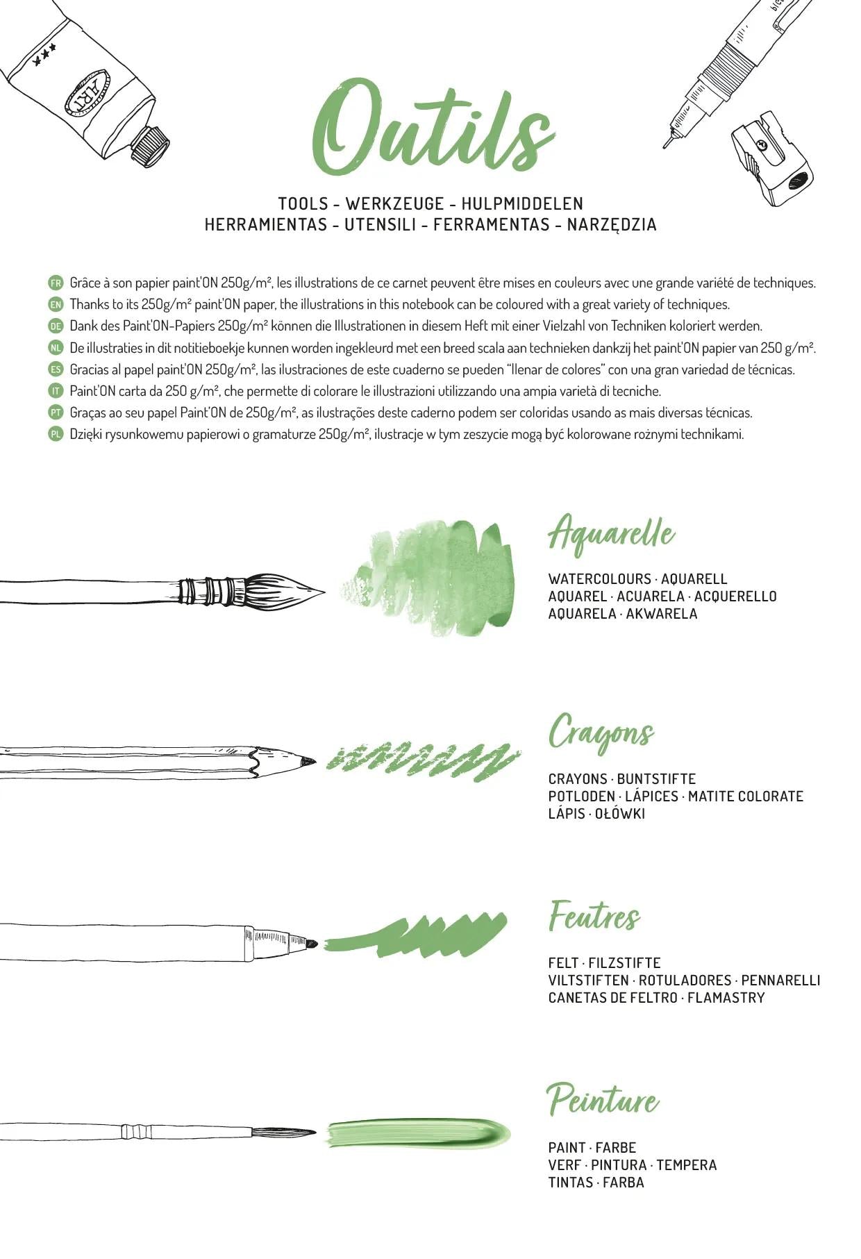 ODELIA, Blocco di colorazione multi-tecnica di 20 fogli A4 250g, Giardini (Pacchetto x5)