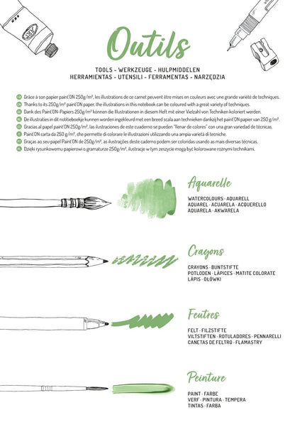ODELIA, Bloc de coloriage multi-techniques de 20 feuilles A4 250g, Les jardins (lot de 5)