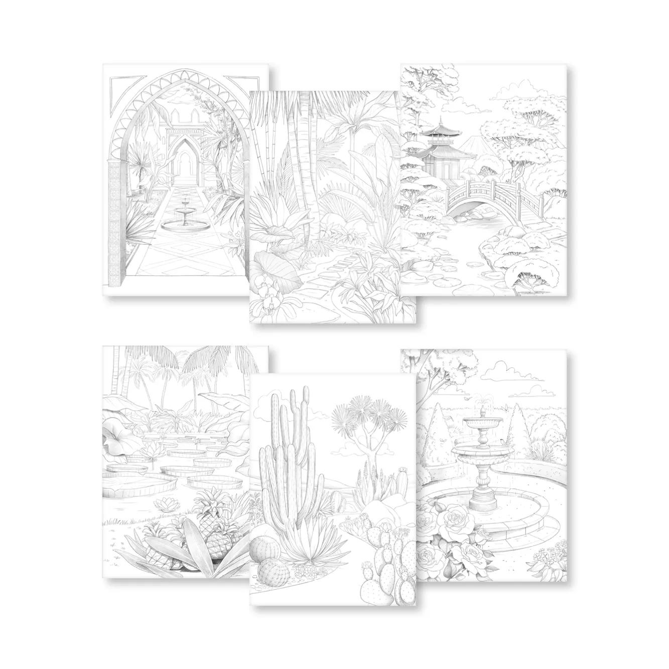 ODELIA, Blocco di colorazione multi-tecnica di 20 fogli A4 250g, Giardini (Pacchetto x5)