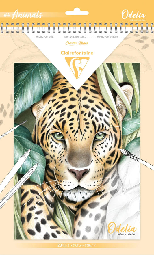 ODELIA, Multi-technical coloring block of 20 sheets A4 250g, Animals - New