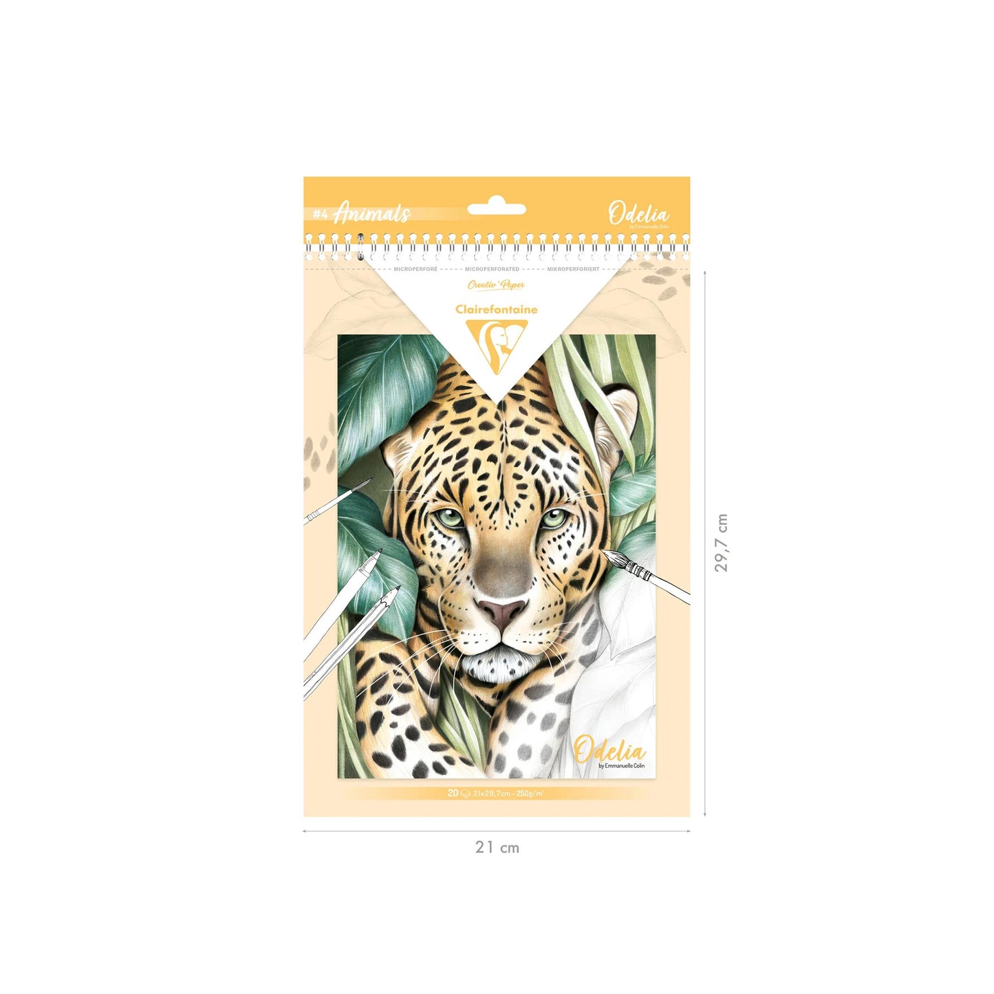 ODELIA, Blocco di colorazione multi-tecnica di 20 fogli A4 250g, Animali - Nuovo (Pacchetto x5)