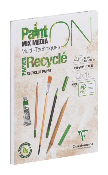 Bloc Paint'On encollé recyclé A6 15 feuilles 250g (lot de 8)