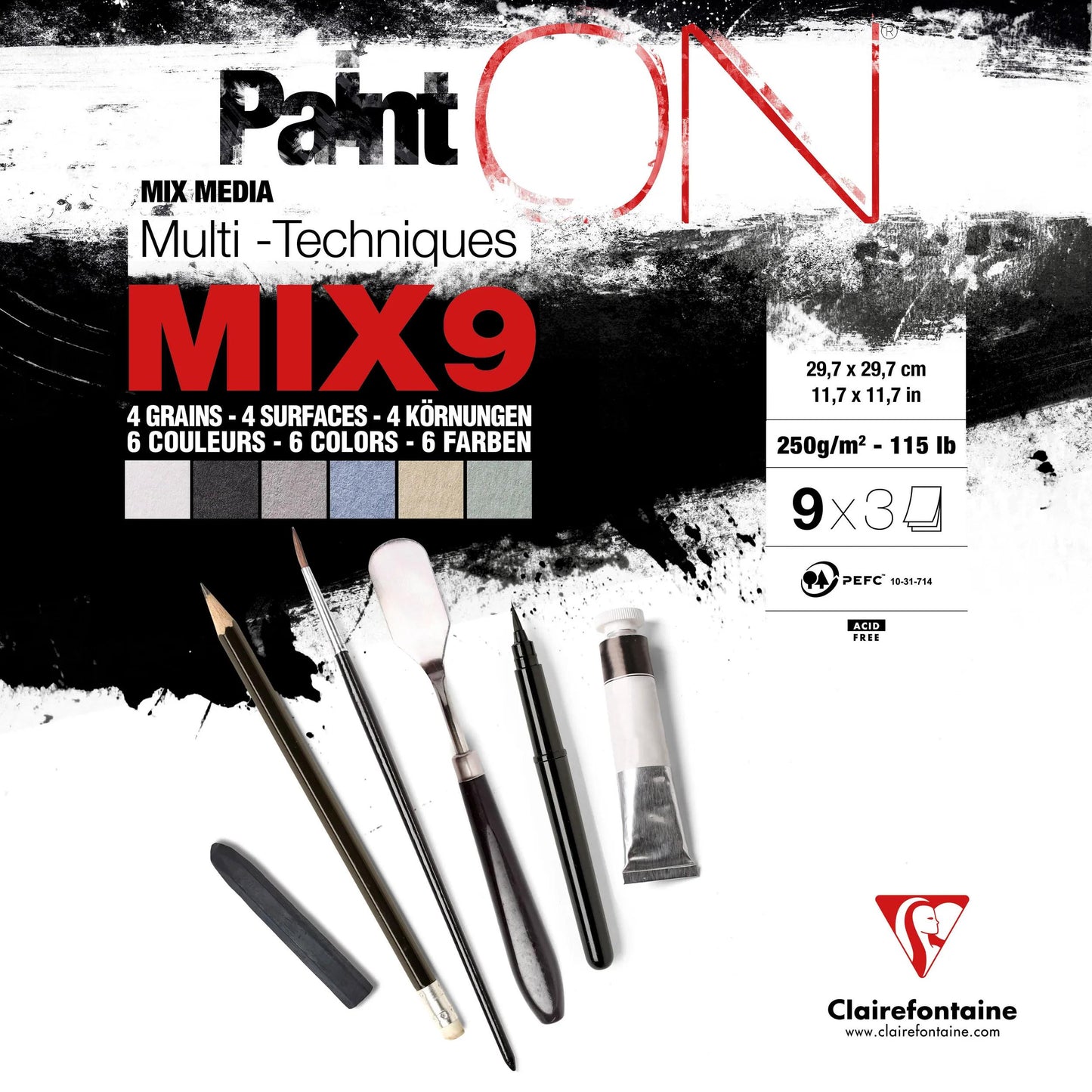 PaintON Mix 9 blocco incollato 27F 29.7x29.7cm 250g corrispondenza 9x3F (Pacchetto x2)