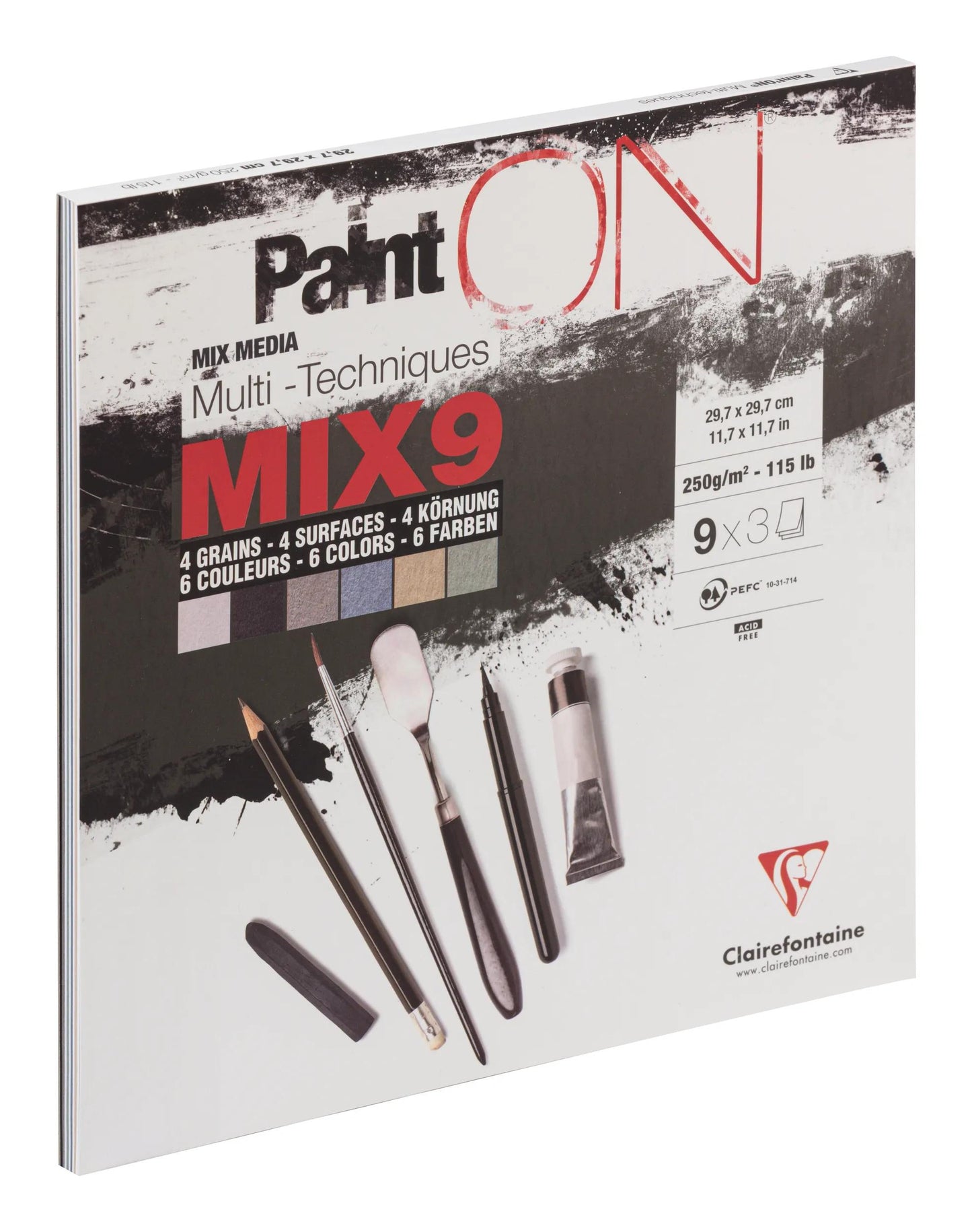 PaintON Mix 9 blocco incollato 27F 29.7x29.7cm 250g corrispondenza 9x3F (Pacchetto x2)
