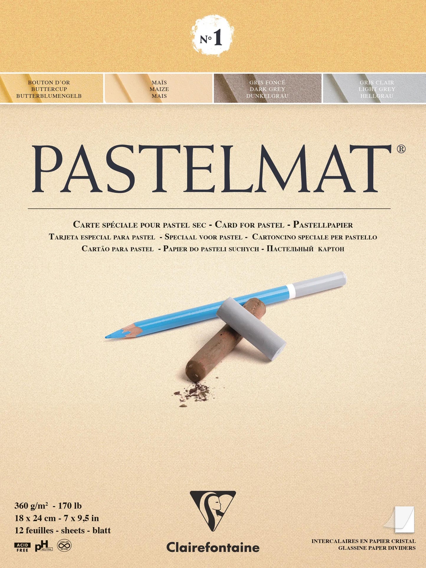 Pastelmat block glued 12F 18x24cm 360g