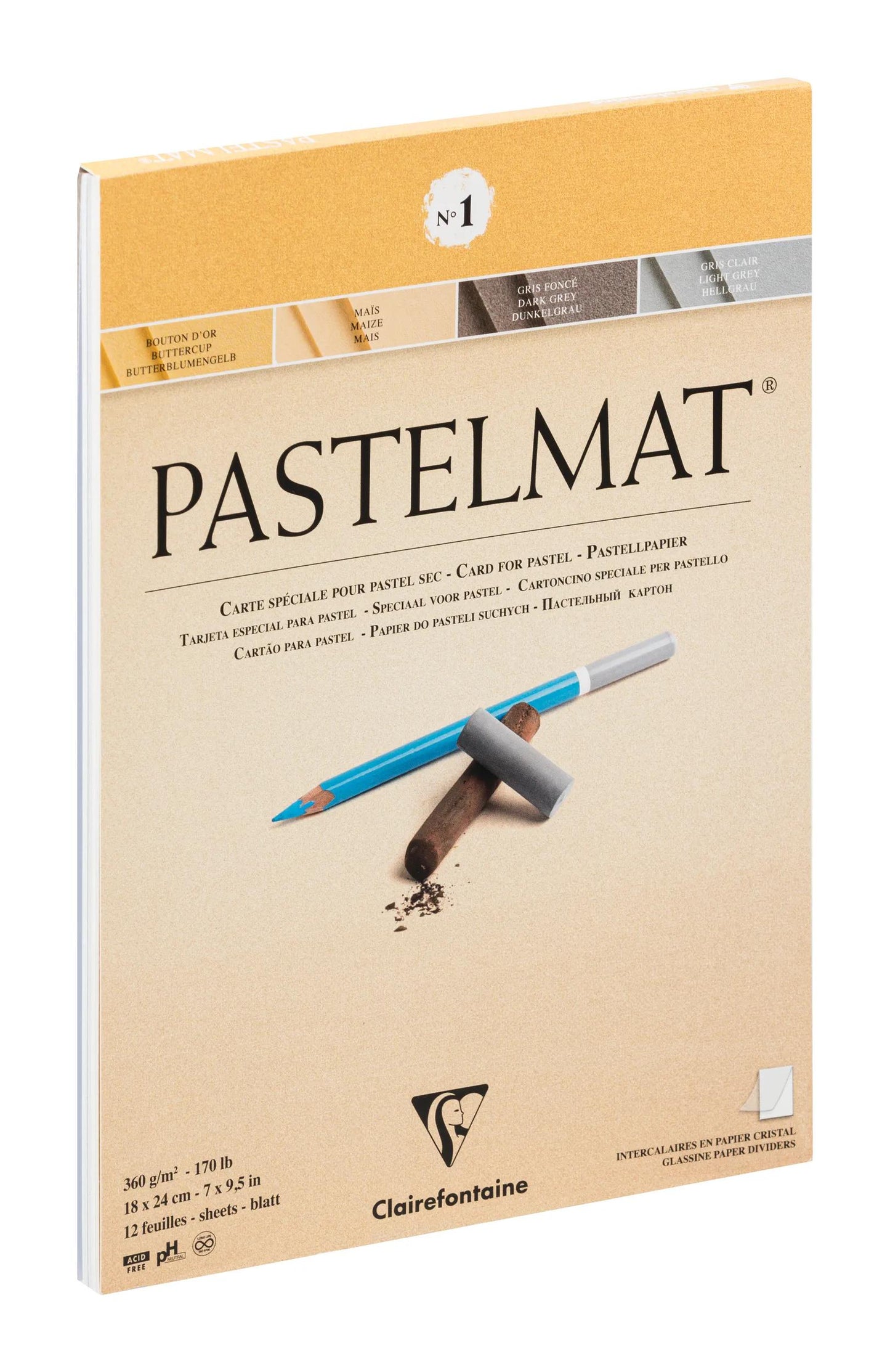 Pastelmat block glued 12F 18x24cm 360g