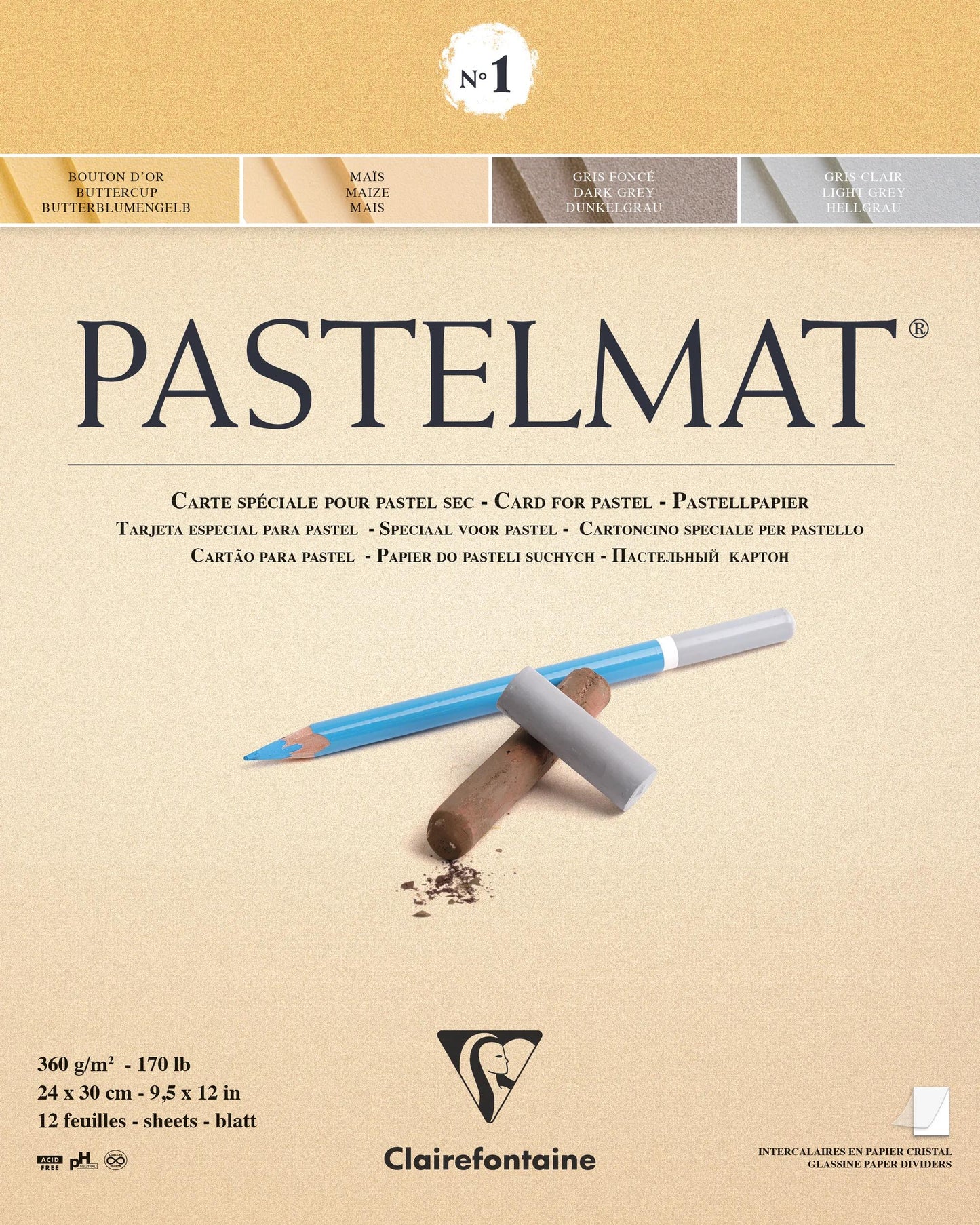 Pastelmat glued block 12F 24x30cm 360g