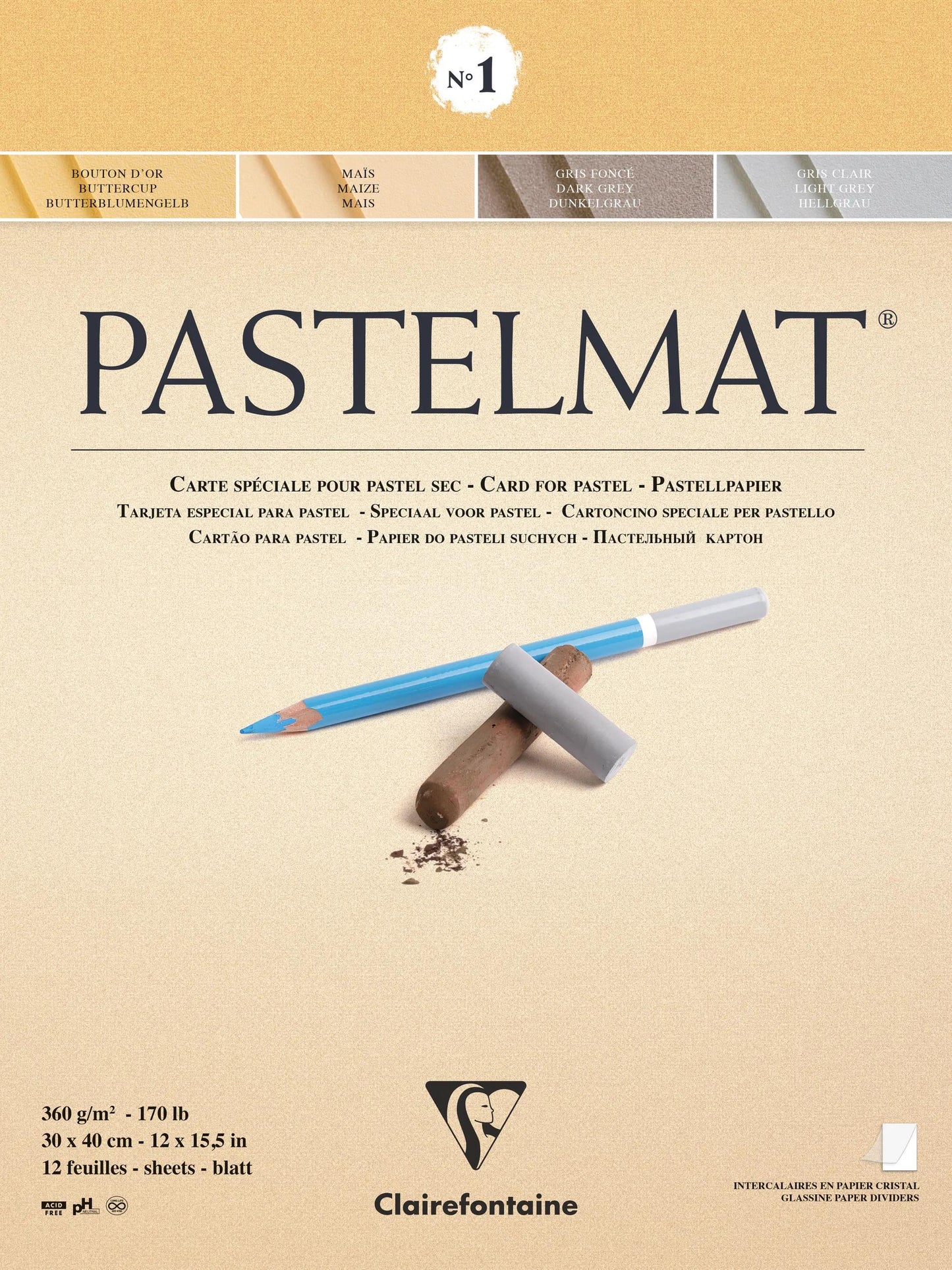 Pastelmat block glued 12F 30x40cm 360g - Assortment