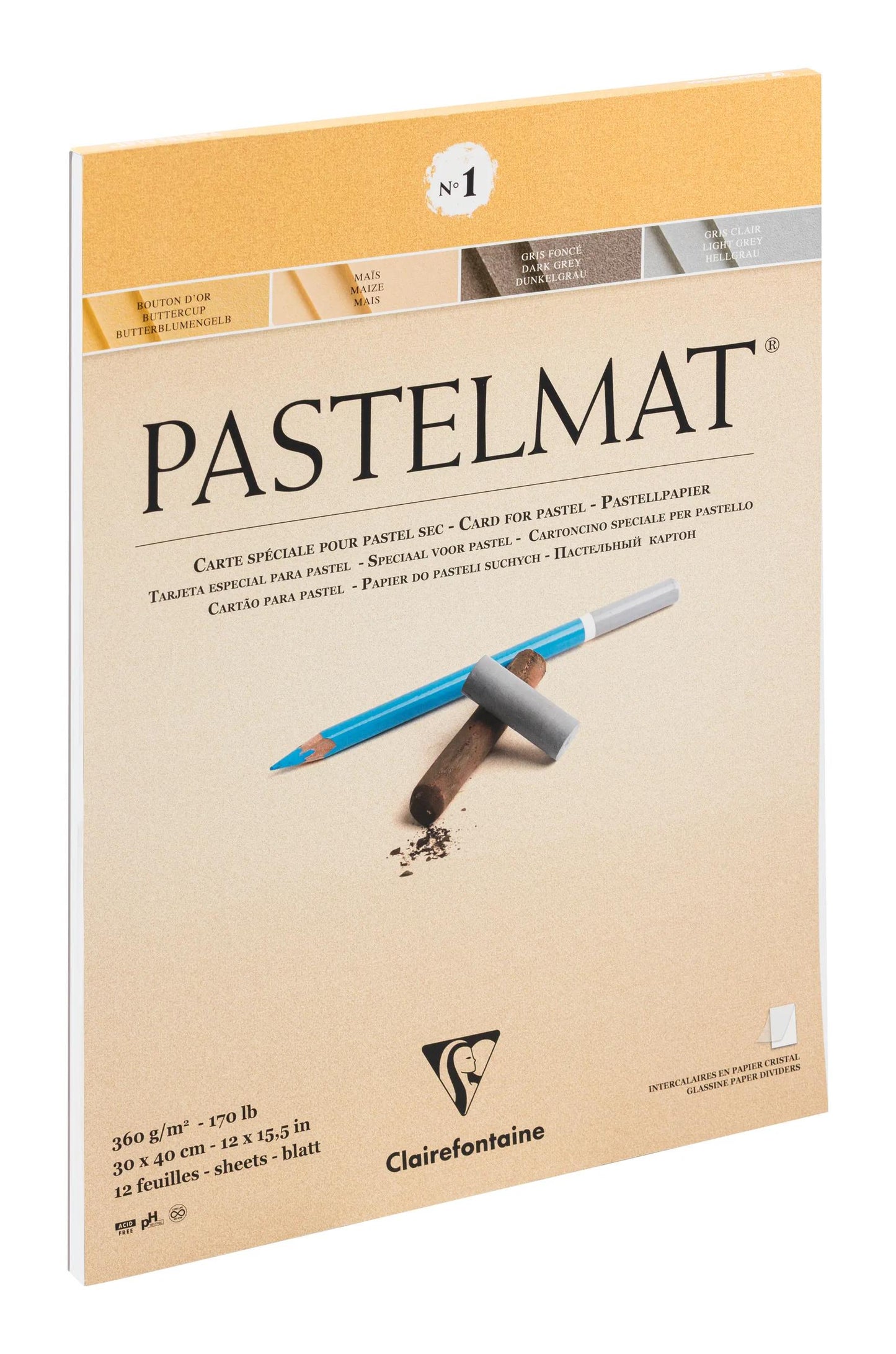 Pastelmat block glued 12F 30x40cm 360g - Assortment