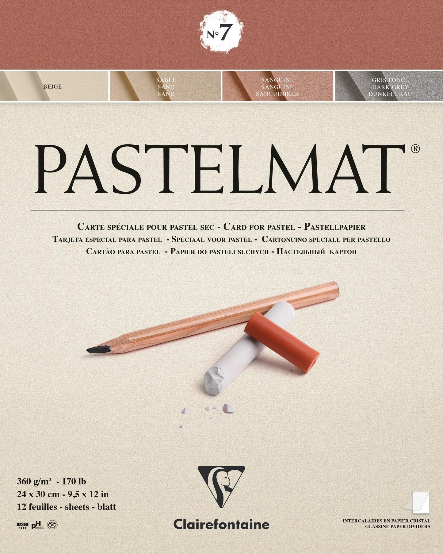 Pastelmat glued block 12F 24x30cm 360g