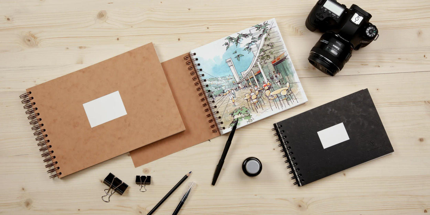 Carnet de Voyage aquarelle spiralé 20F A5 300g - Noir (Lot x2)