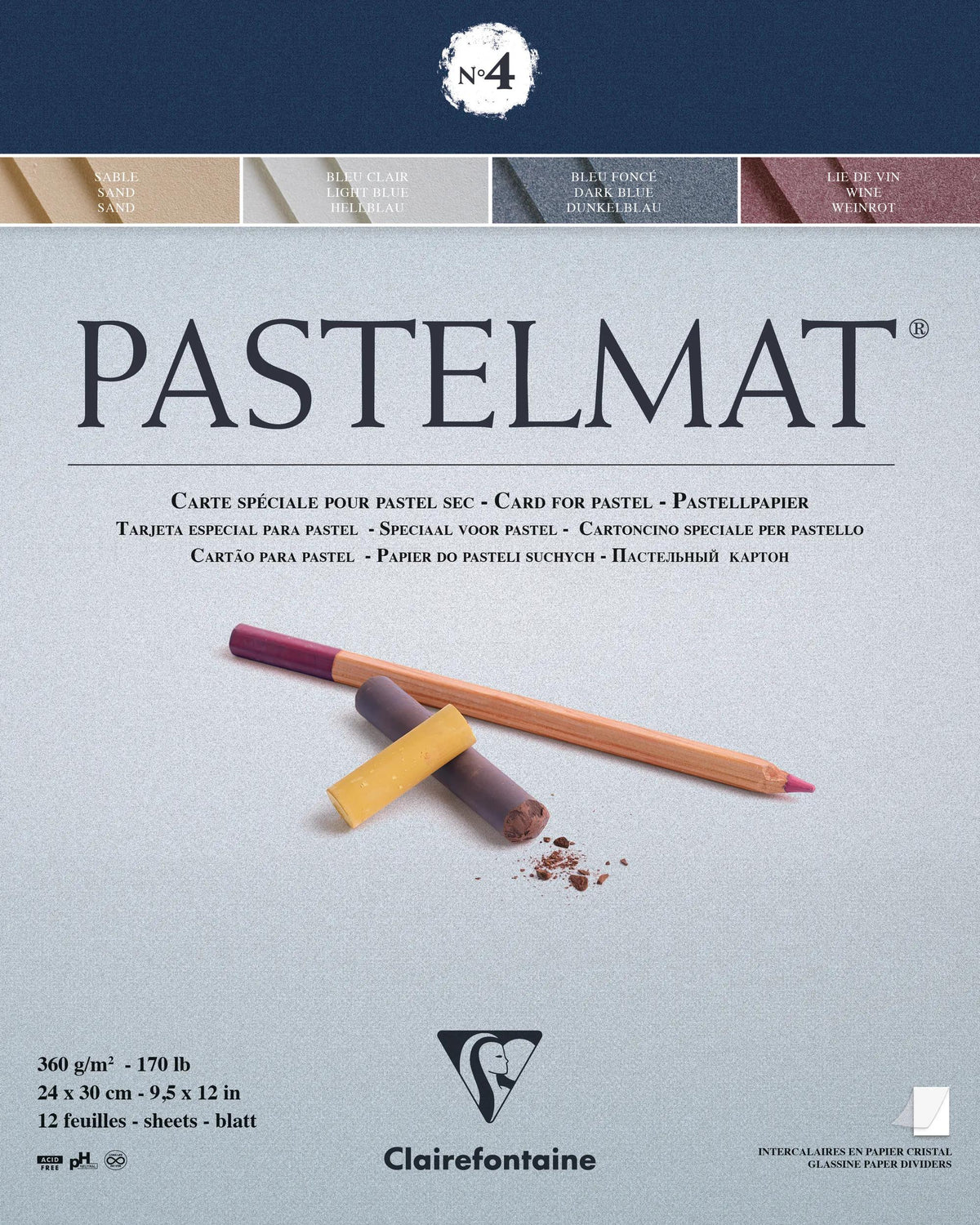 Pastelmat verklebt Block 12F 24x30cm 360g