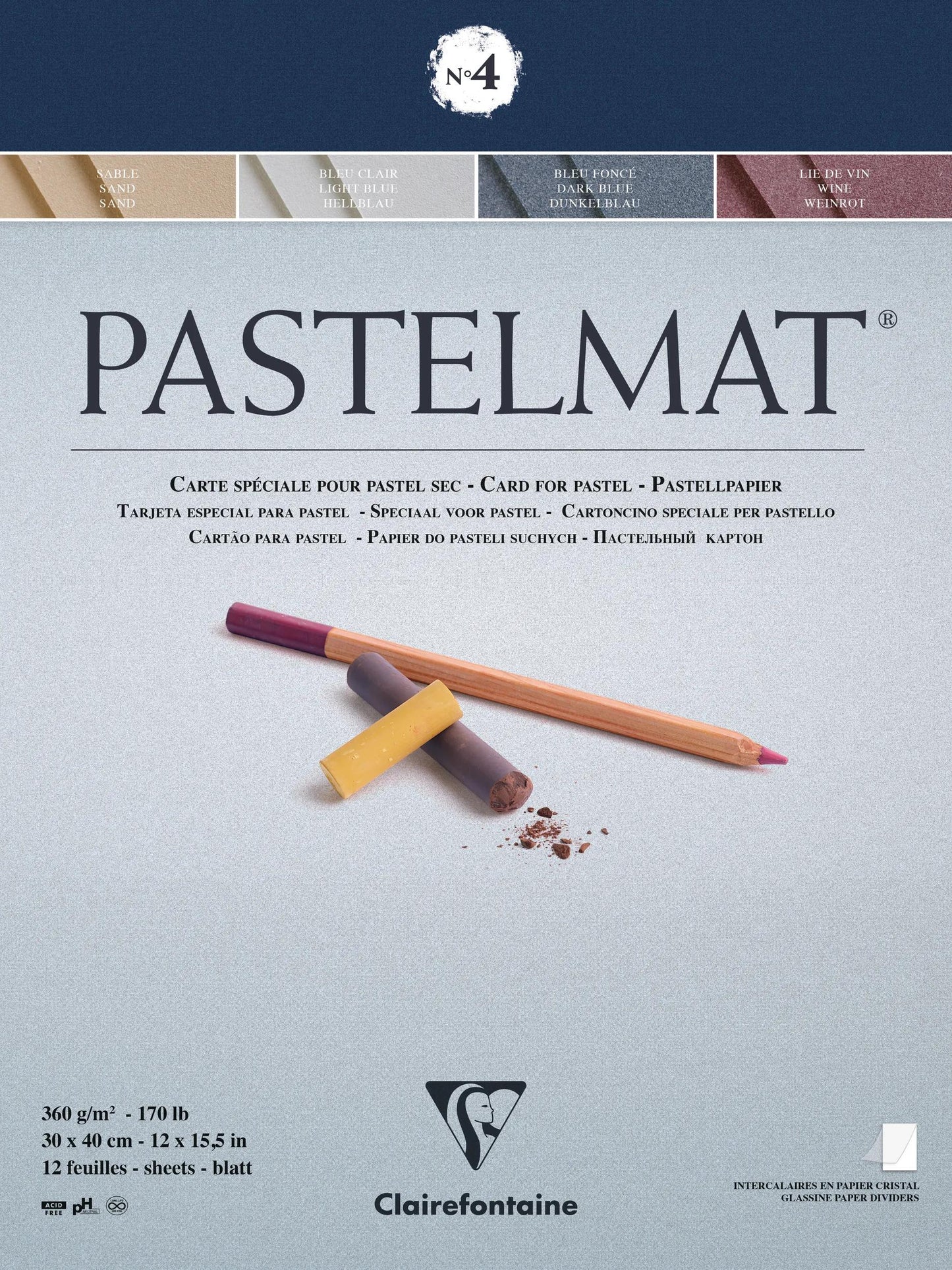 Pastelmat block glued 12F 30x40cm 360g