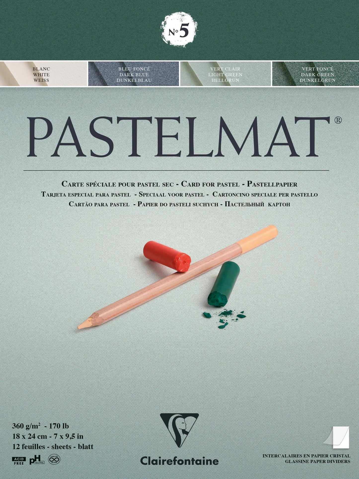 Pastelmat block glued 12F 18x24cm 360g