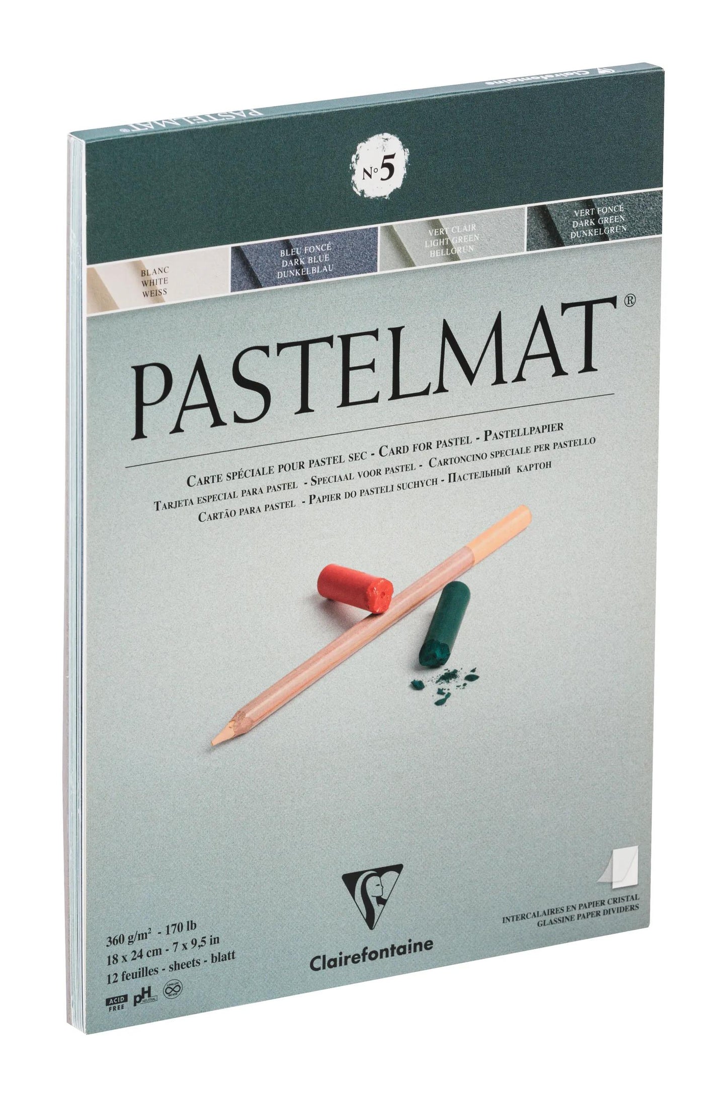 Pastelmat block glued 12F 18x24cm 360g