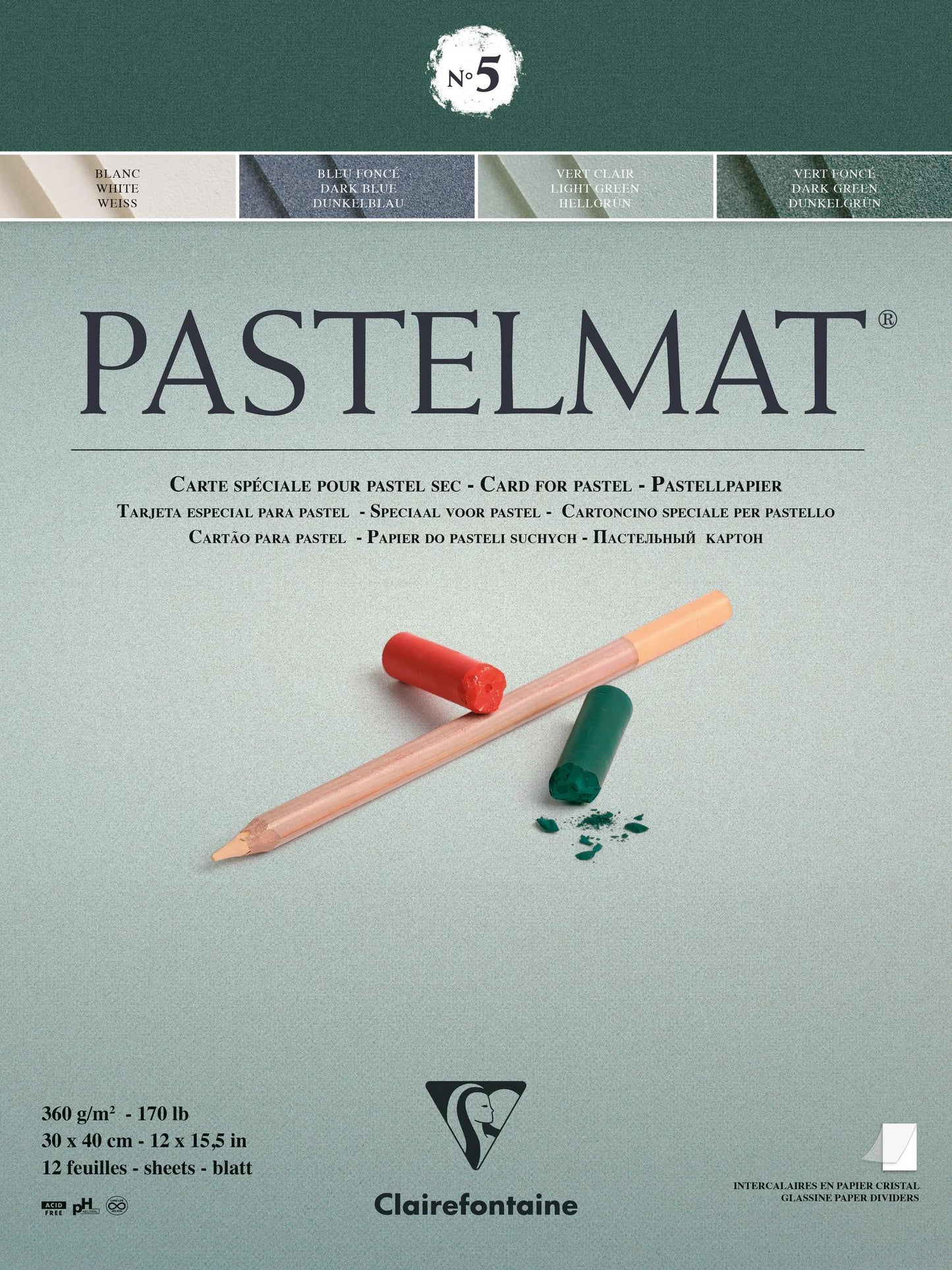 Pastelmat block glued 12F 30x40cm 360g