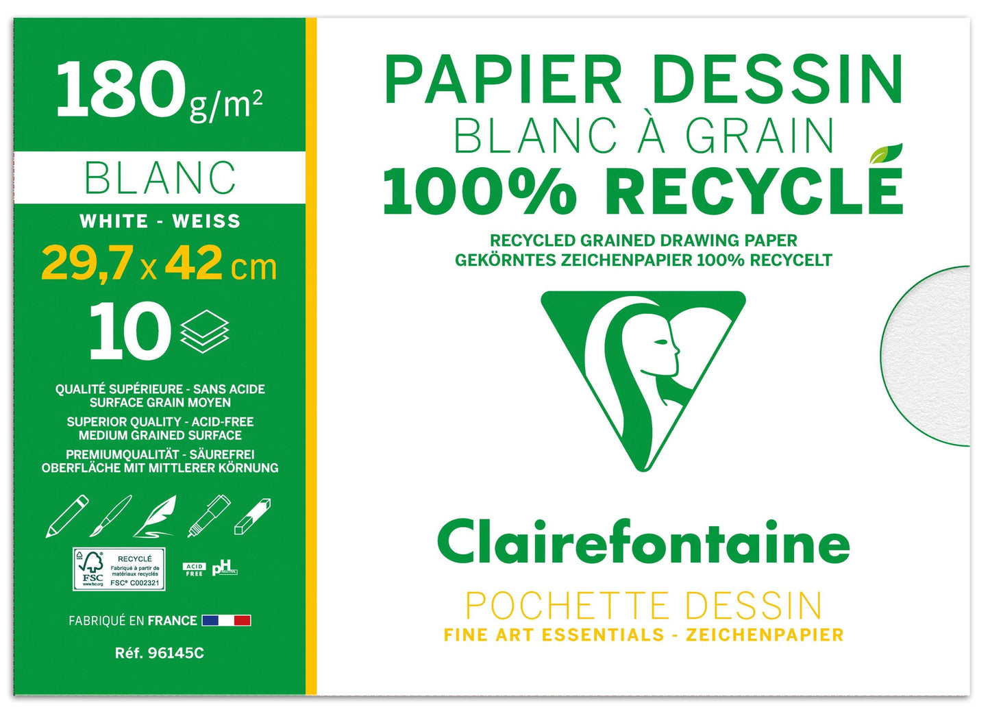 Dessin à Grain 100% Recyclé pochette 10F A3 180g (Lot x10)