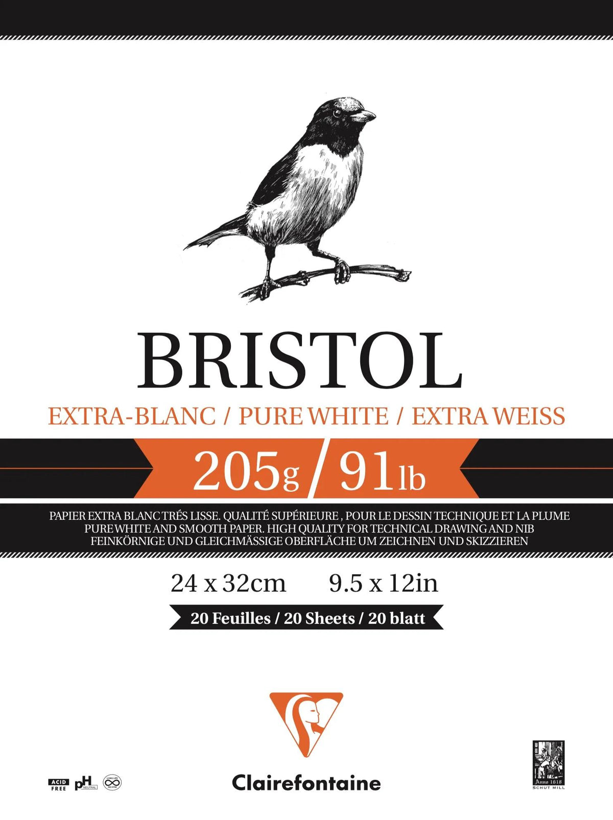 Bristol bloc collé 20F 24x32cm 205g (lot de 3)