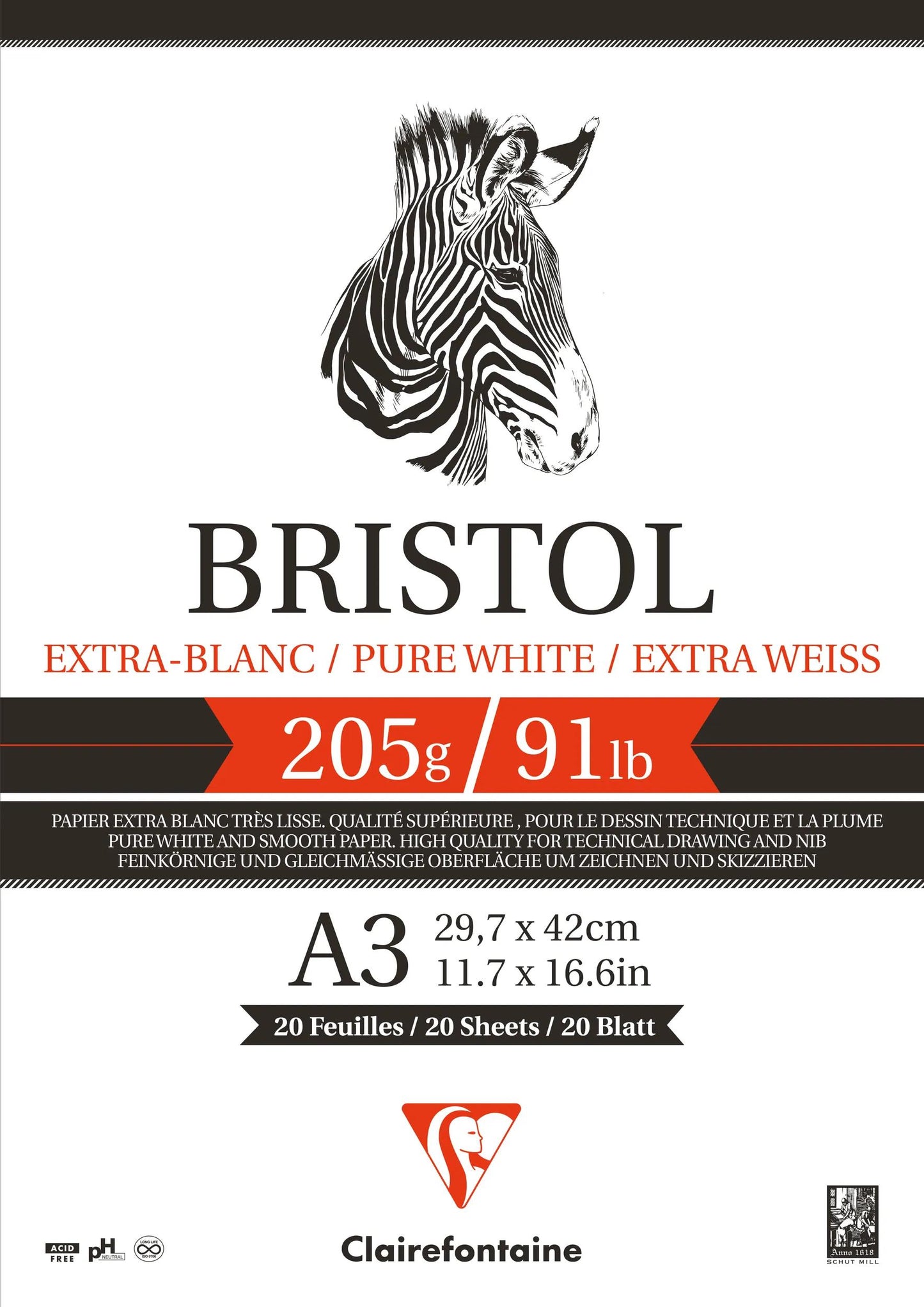Bristol glued block 20F A3 205g (Pack x3)