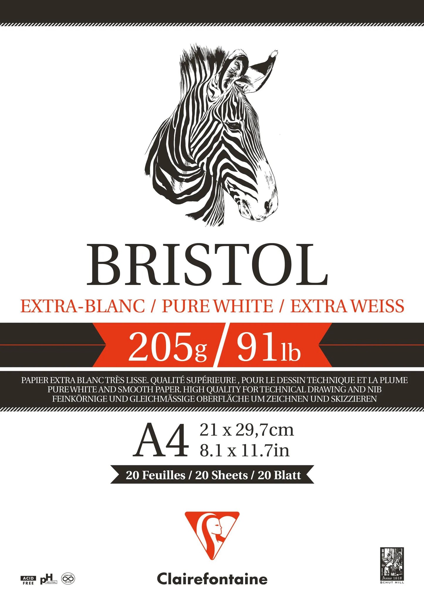 Bristol glued block 20F A4 205g (Pack x3)