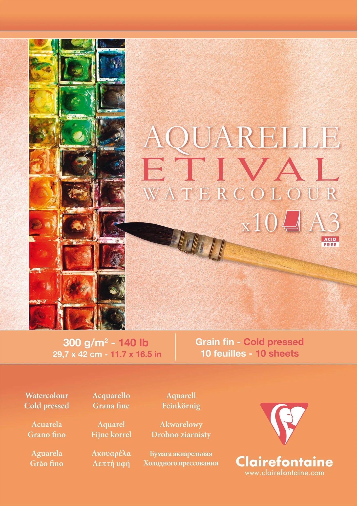 Etival Block verklebt 1 Seite 10F A3 300g feines Korn (Paket x5)