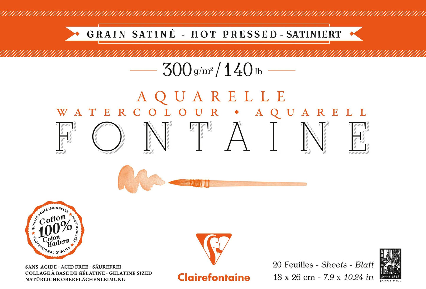 Fountain block glued 4 sides 20F 18x26cm 300g grain satin (Pack x2)