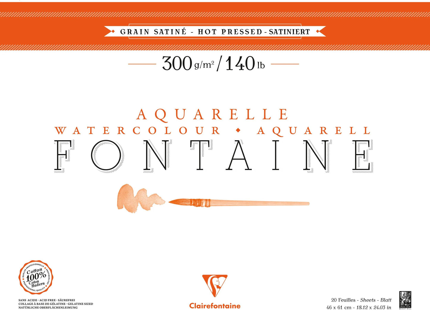 Blocco di fontana incollato 4 lati 20F 46x61cm 300g di raso di grano