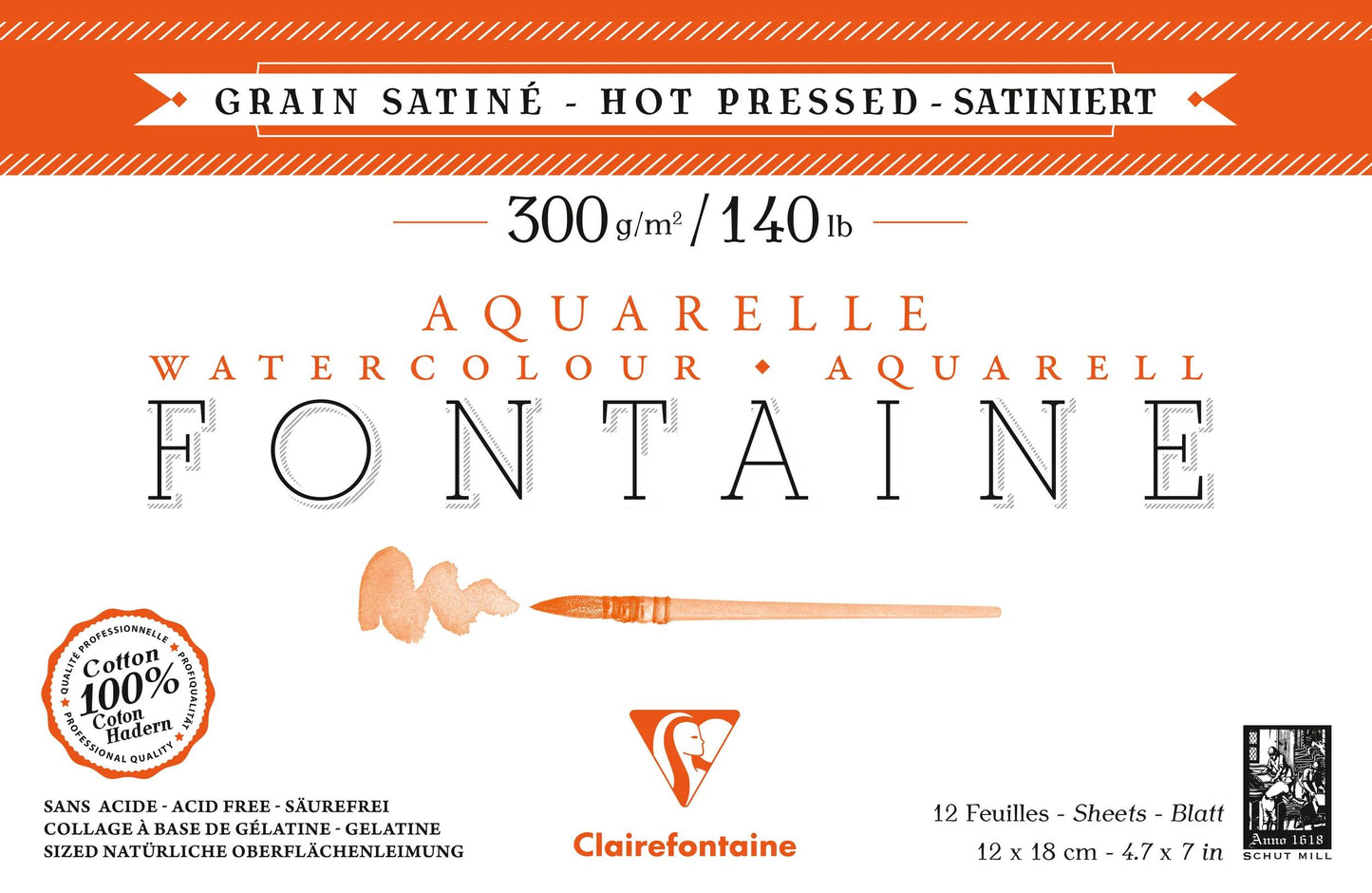 Fountain block glued 1 side 12F 12x18cm 300g grain satin (Pack x4)