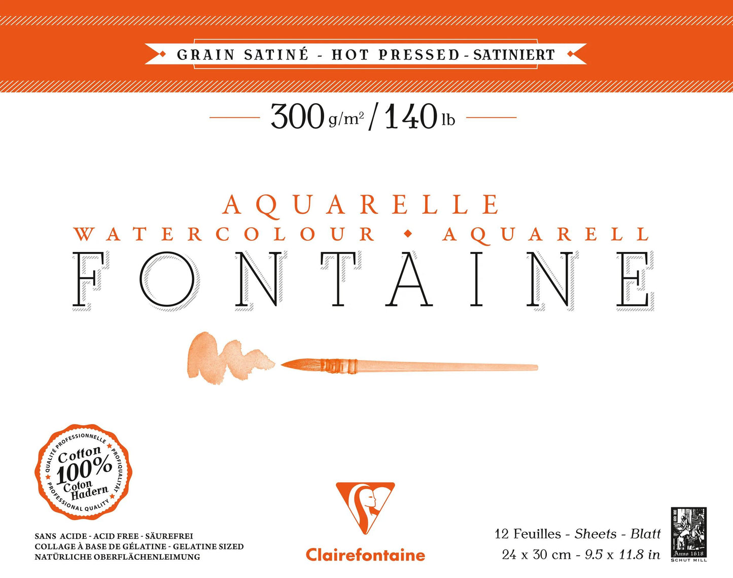 Fountain block glued 1 side 12F 24x30cm 300g grain satin (Pack x4)