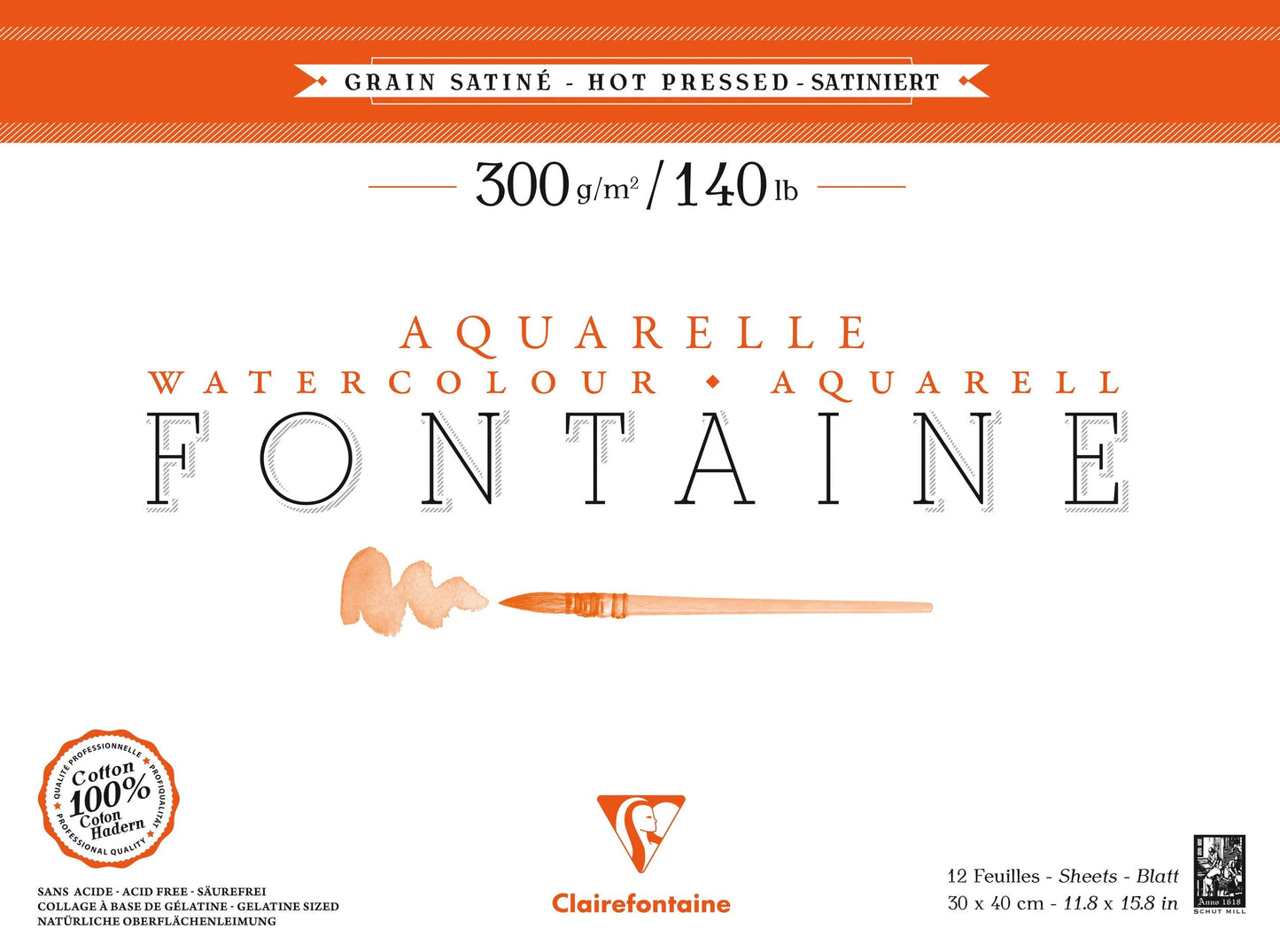 Fountain block glued 1 side 12F 30x40cm 300g grain satin (Pack x4)