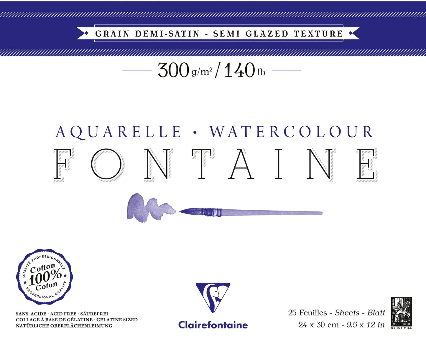 Fountain block glued 4 sides 25F 24x30cm 300g grain semi-satisfied (Pack x2)