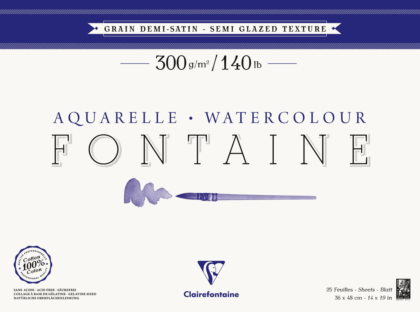 Blocco di fontana incollato 4 lati 25F 36x48cm 300g grano semisoddisfatto (Pacchetto x2)