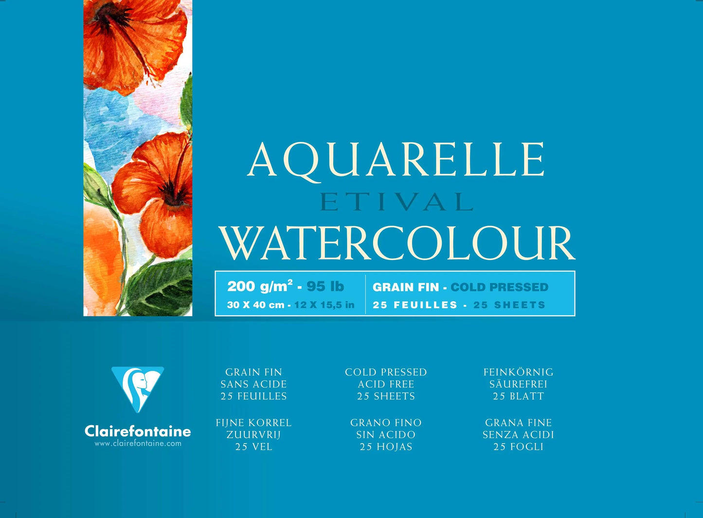 Blocco etivale incollato 4 lati 25F 30x40cm 200g grana fine (Pacchetto x2)