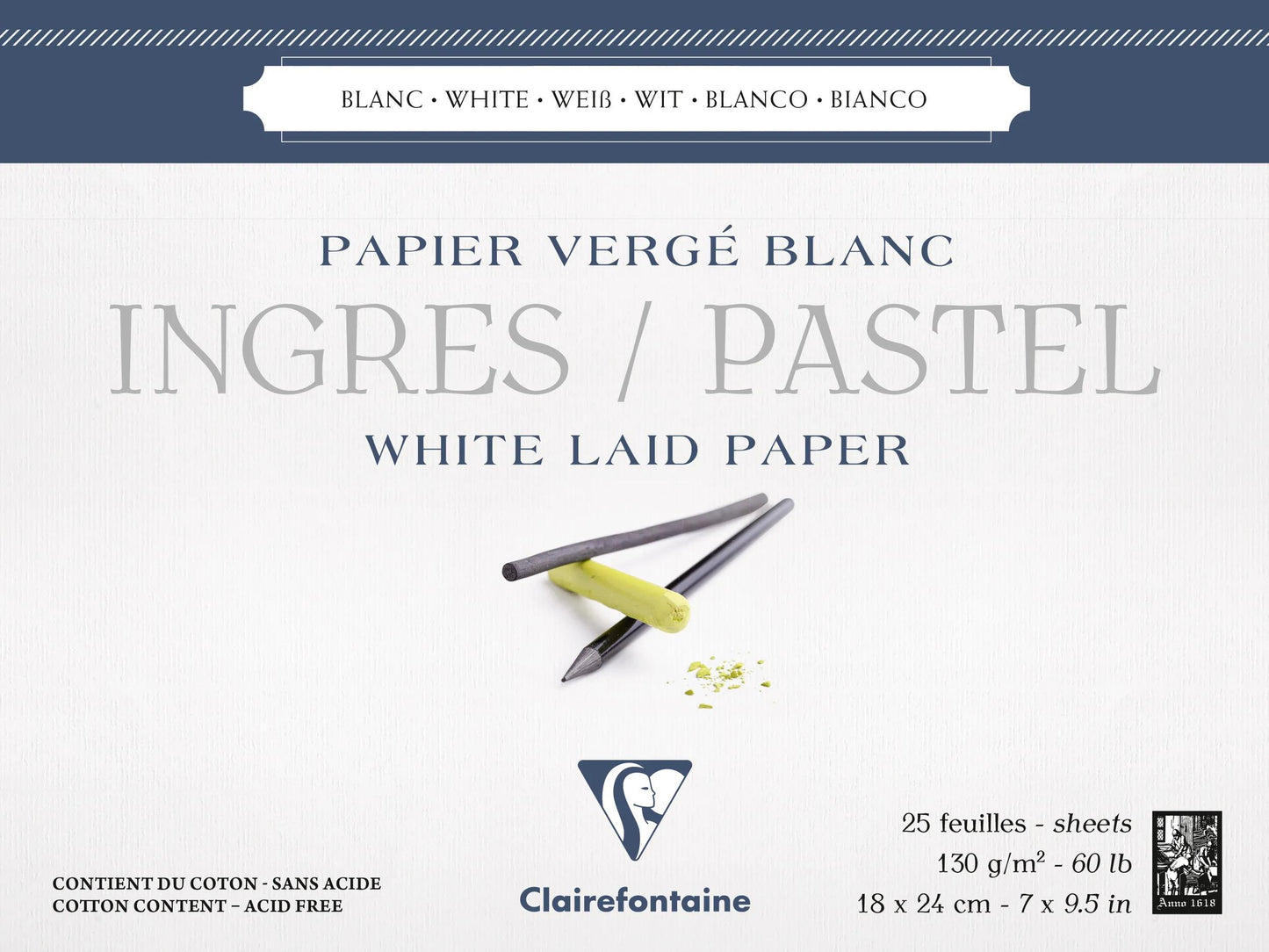 Ingres Pastel block glued 25F 18x24cm 130g - White (Pack x4)