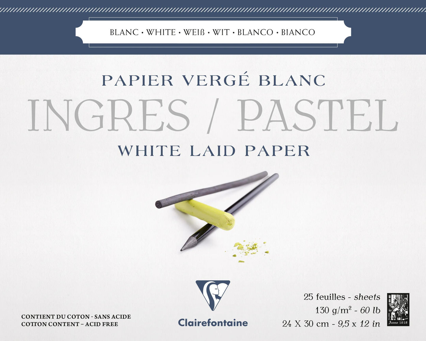 Ingres Pastel bloc collé 25F 24x30cm 130g - Blanc (Lot x4)