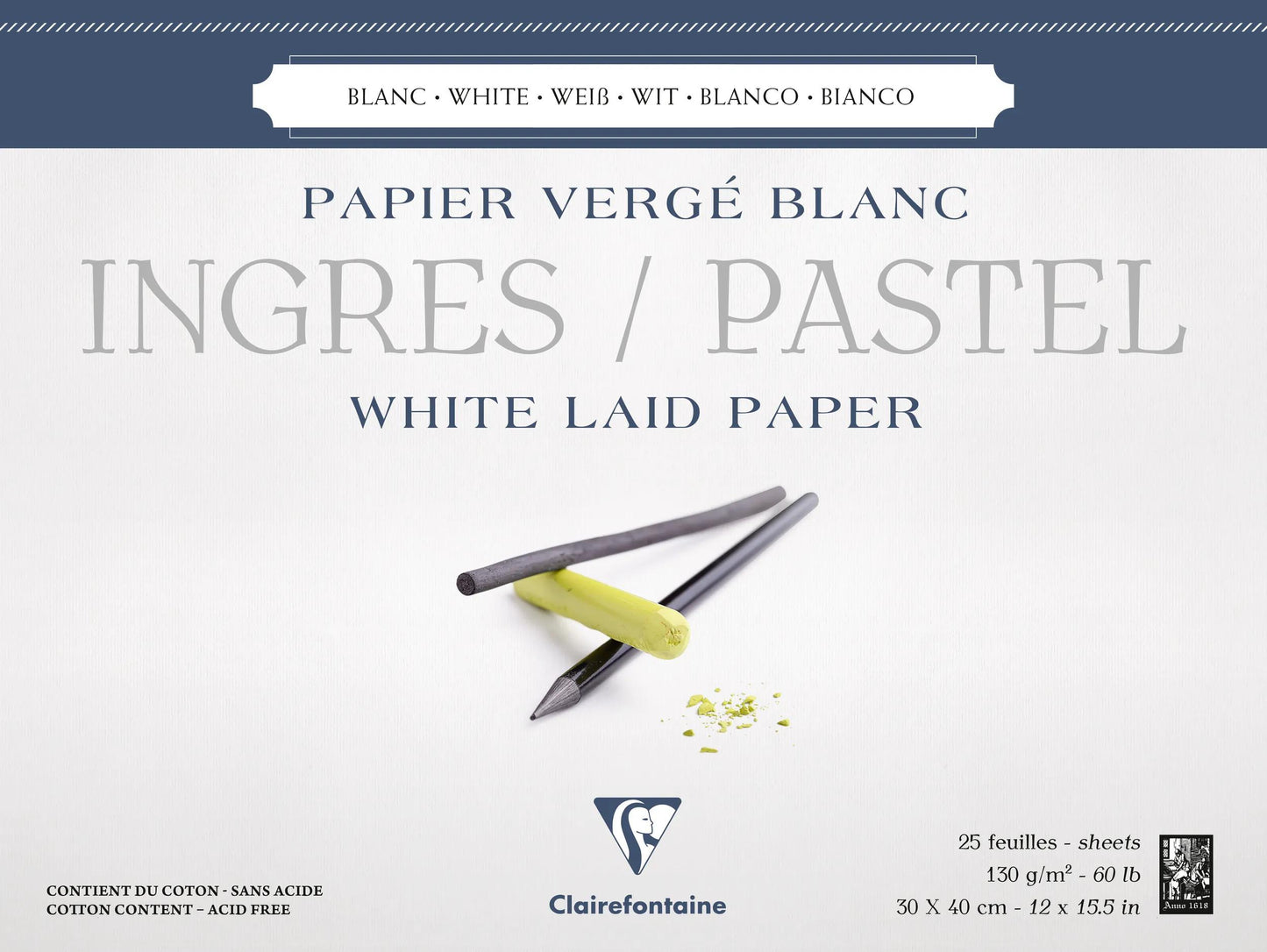 Ingres Pastello incollato blocco 25F 30x40cm 130g - Bianco