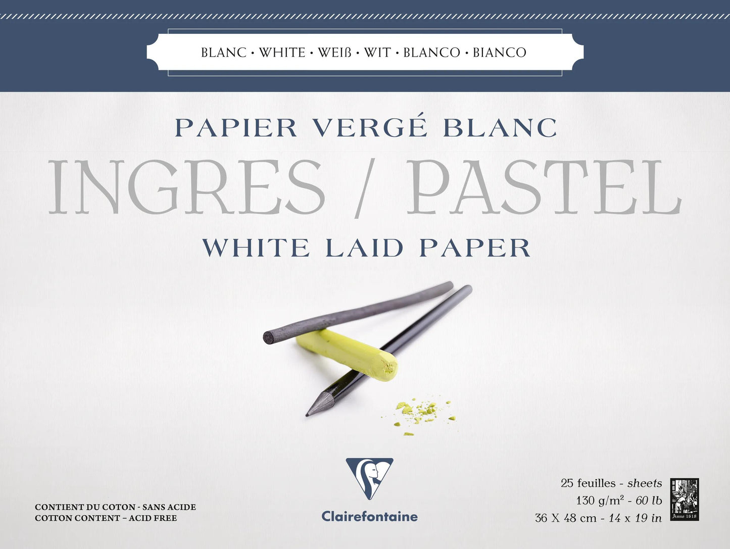 Ingres Pastel blocco incollato 25F 36x48cm 130g - Bianco (Pacchetto x5)