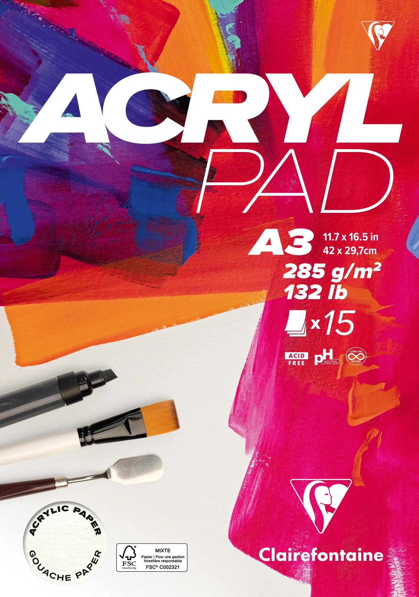 Acrylpad block glued 15F A3 285g - New (Pack x5)