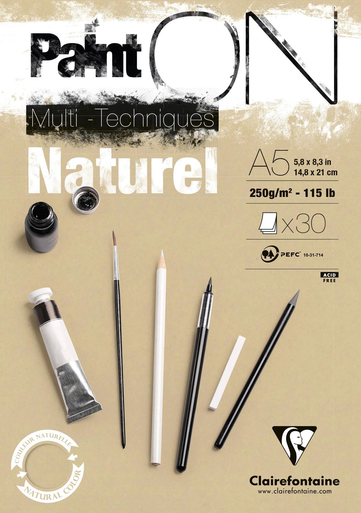 Paint'ON Natural block glued 30F A5 250g